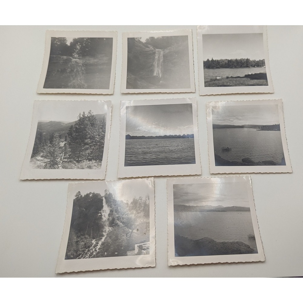 8 Vintage Black and White Landscape Photos Waterfalls Lakes Kodak Velox Paper